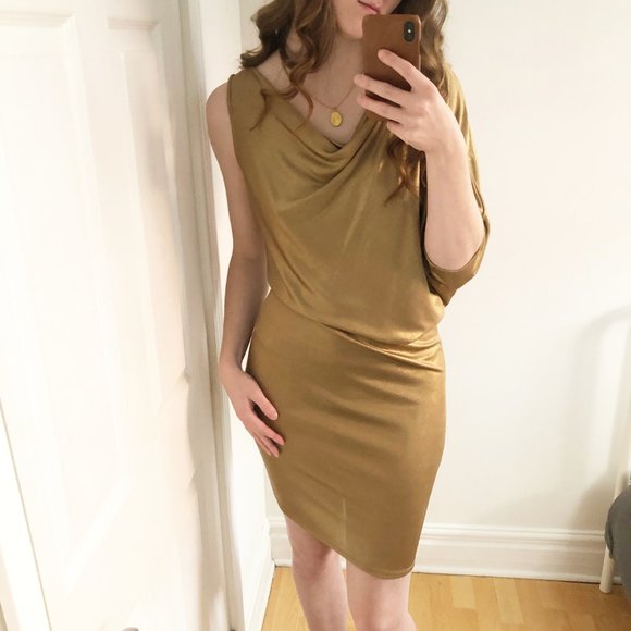 Stunning Greek Goddess Abrial Gold Draped Dress - Picture 9 of 9